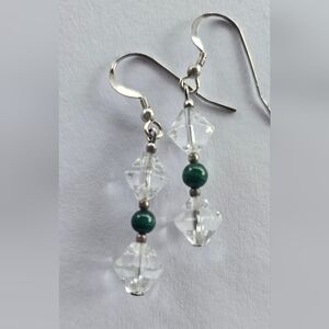 Sterling Malachite & Clear Earrings